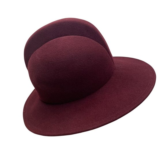 Bill Blass Burgundy Wool Unisex Wide Brim Hat Unique Dome Design Large - Picture 2 of 12